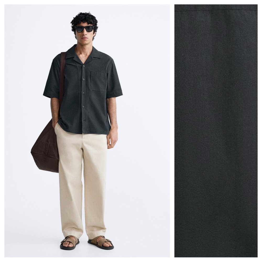 NWT. Zara Man Dark Blue Cotton/Linen Blend Loose-Fitting Shirt. Size L.